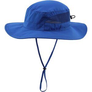 Unisex Blue 100% Polyester Wide Brim Mesh With Chin Strap Classic Camping Hat